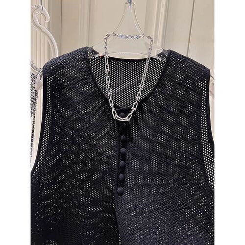 Summer Fashion Thin Knit Cardigan Vest Top for Women, Unstructured French Design Sensibility with Lattice, Loose Outerwear