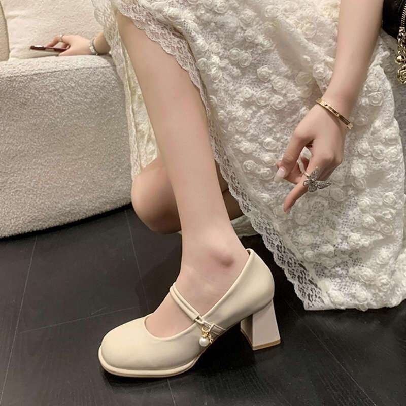 2025 New Fairy Thick Heel Mary Jane Shoes Evening High Heels Autumn and Winter Elegant Skirts