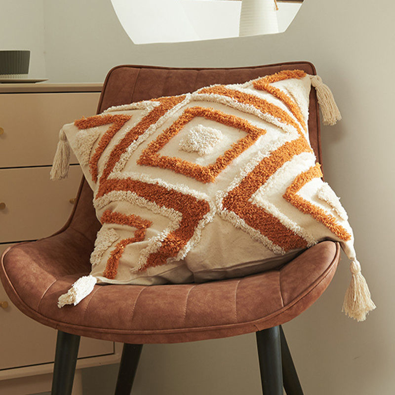 Flocked Pillow Cover INS Nordic Bohemian Geometric Living Room Sofa Showroom Boutique Hotel Decoration Backrest