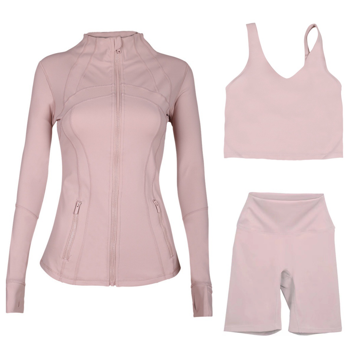 Women's 3-Piece Workout Set – Breathable Jacket, U-Back Sports Bra & 5" Shorts For Yoga, Running & Gym (S-Xxxl, 40+ Colors)​_ecoleips.com