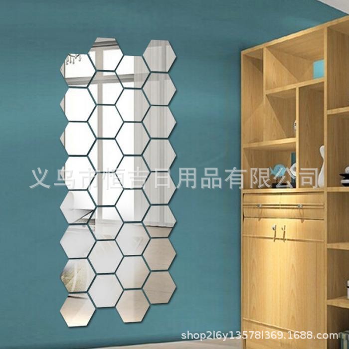 12 piezas hexagonal espejo pegatinas de pared decoración de fondo de la sala de estar multi-especificaciones pegatinas de pared autoadhesivas hexagonales