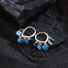 轻奢珐琅滴釉蓝色爱心耳扣女韩国复古小众气质高级耳环耳饰批发