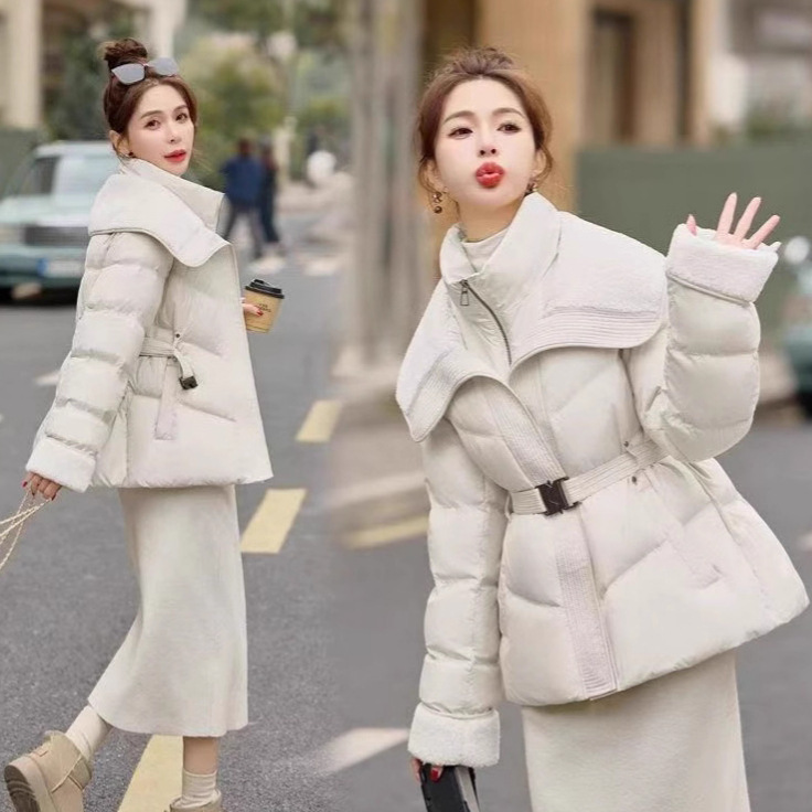 Down Cotton Jacket Women's Mid-Length 2024 Winter New Style Unique and Beautiful Lamb Hair Lapel Waist Thick Jacket Down Cotton Jacket Women's Mid-Length 2024 Winter New Style Unique and Beautiful Lamb Hair Lapel Waist Thick Jacket