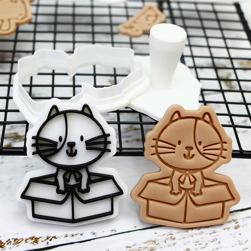 Gato molde de galletas de dibujos animados horneado molde de flip DIY 3D estereoscópio prensado molde de corte de galletas heladas