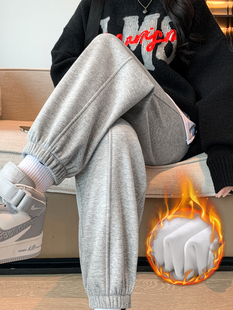fleece-lined Sports Pants Women's Pants Autumn and Winter Thickened Loose Leg Harlan Radish Casual Small Gray Sweatpants
