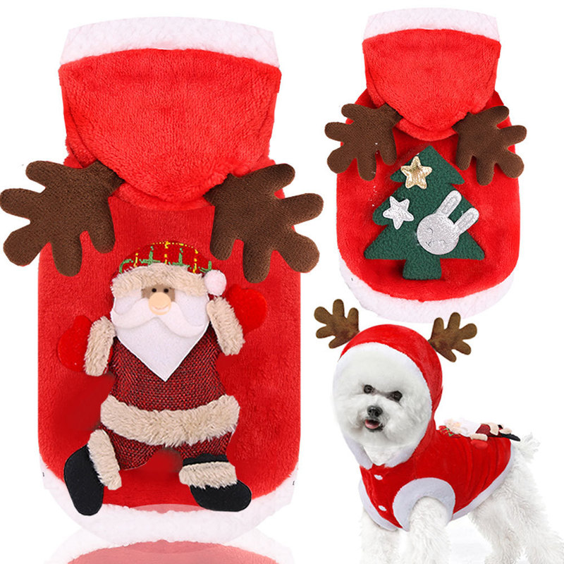 秋と冬のフランネル暖かい外国貿易ペット猫と犬の服ヘラジカ犬クリスマス衣装新年ホリデー猫用品|undefined