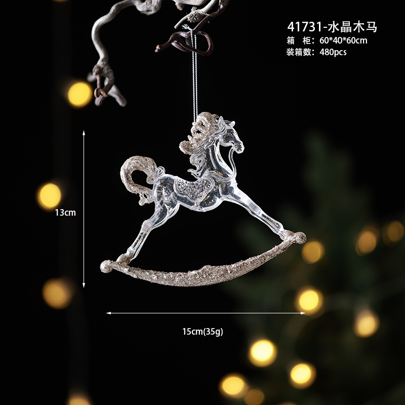 Buscando madera transfronteriza Navidad polvo brillante decoración acrílico colgante sin polvo de hielo creativo carrossel ventana colgante