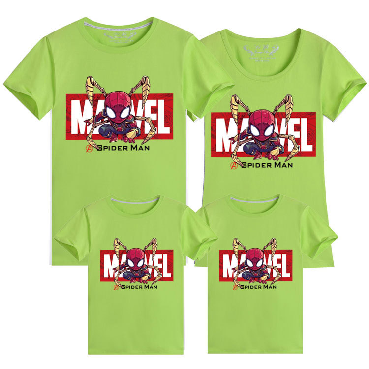 Superhéroe vengadores camiseta manga corta padre-hijo ropa base camisa suelta ropa de verano araña-hombre ropa para niños estilo occidental