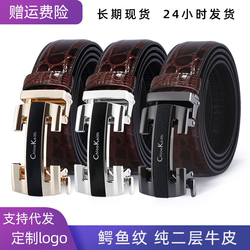Caliente contador cinturón de cuero genuino de los hombres de negocios cocodrilo hebilla automática Cinturón de piel de vaca regalo pantalones casuales cinturón al por mayor