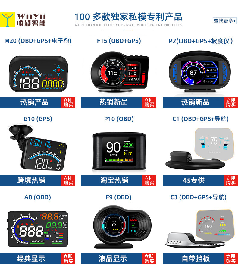 2025 New Model Hud Head-Up Display Gps Speedometer Speed Display Meter Kmh/Mph Cross-Border Hot Product W1