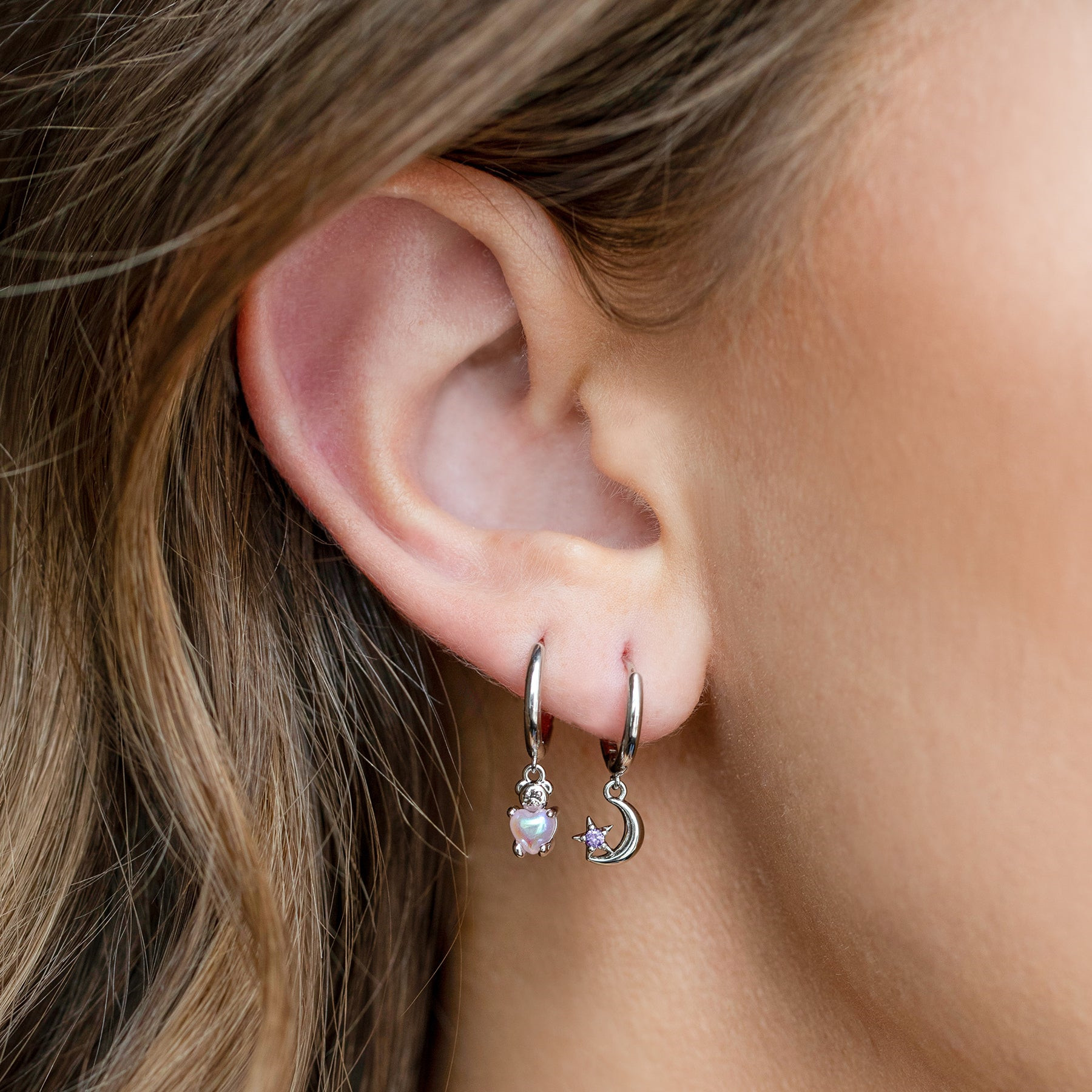 Fashion Moon Bear Brass Earrings Inlay Zircon Copper Earrings