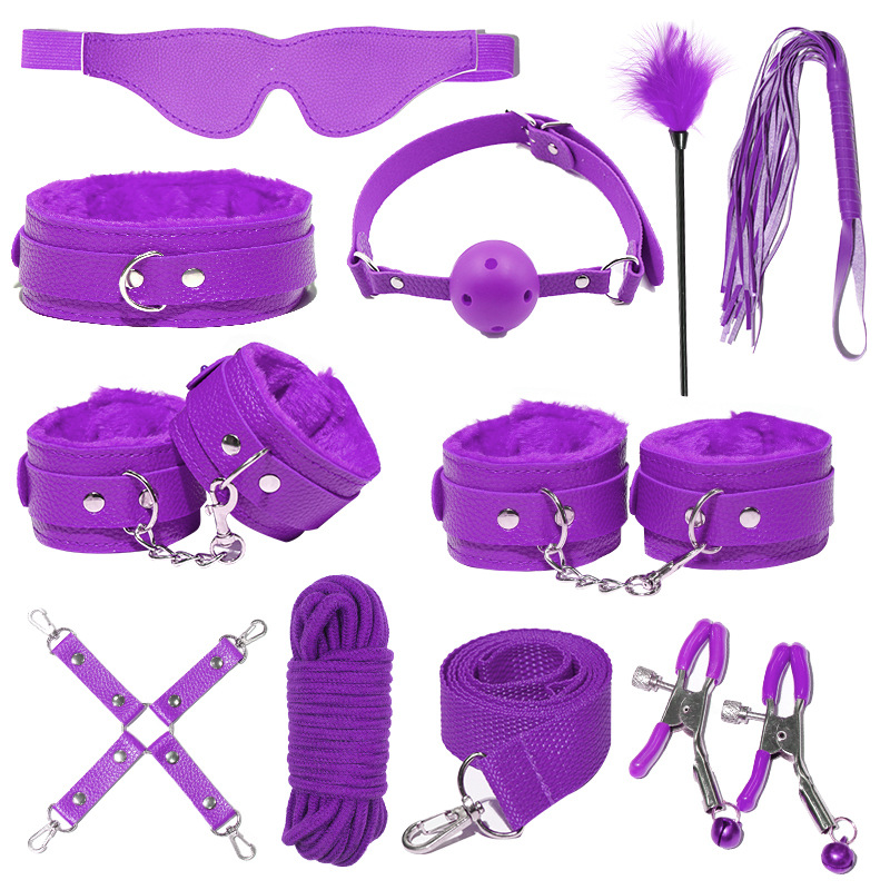 Juego de accesorios Jiuai SM incluido con esposas, látigo de cuero, tapón anal, suministros divertidos para habitaciones de parejas adultas, herramientas de juego sexual