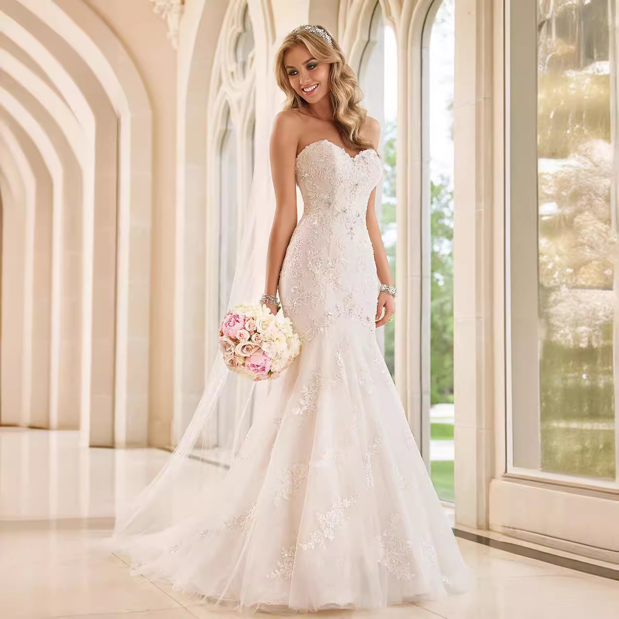 New Wedding Dress Export Fishtail Tail Wedding Dress Tube Top Large Size Lace Slim Bridal Wedding Dress Slimming Look 2025 Summer