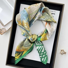 新款春秋季欧美大牌感真丝丝巾女百搭气质桑蚕丝护颈领巾礼品围巾