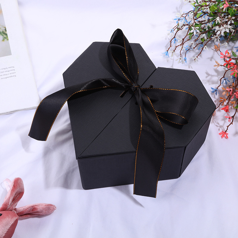 Caja de regalo con lazo de cinta en forma de corazón, caja de regalo para bodas, caja de regalo para cosméticos navideños, caja de regalo en forma de corazón