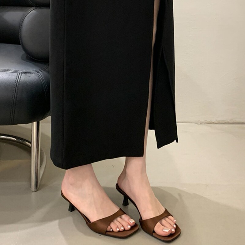 Summer Square-Toe High-Heeled Sandals for Women, One-Strap Stiletto Mules, Elegant and Versatile Summer Sandals