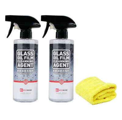 Powerful Oil Film Remover, Glass agent - 2-bottles-of-500ml-2-nozzles-2-towels