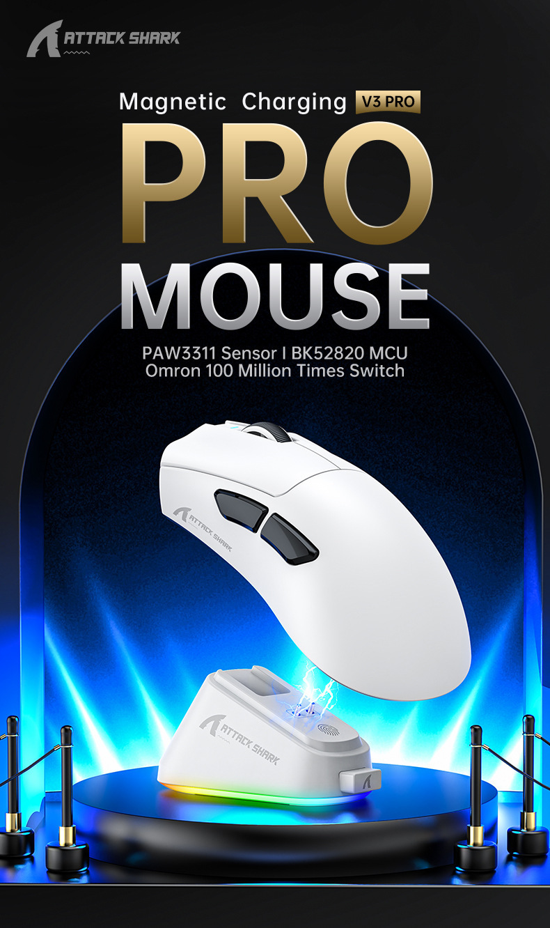 AttackShark V3PRO Mouse, Lightweight, Video Game, The Third Mock Examination, Wireless Bluetooth, RGB Seat, Rechargeable_voghion.com