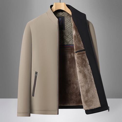Autumn and winter black gold popular men's velvet thick jacket, middle-aged cotton coat, father's stand-neck jacket