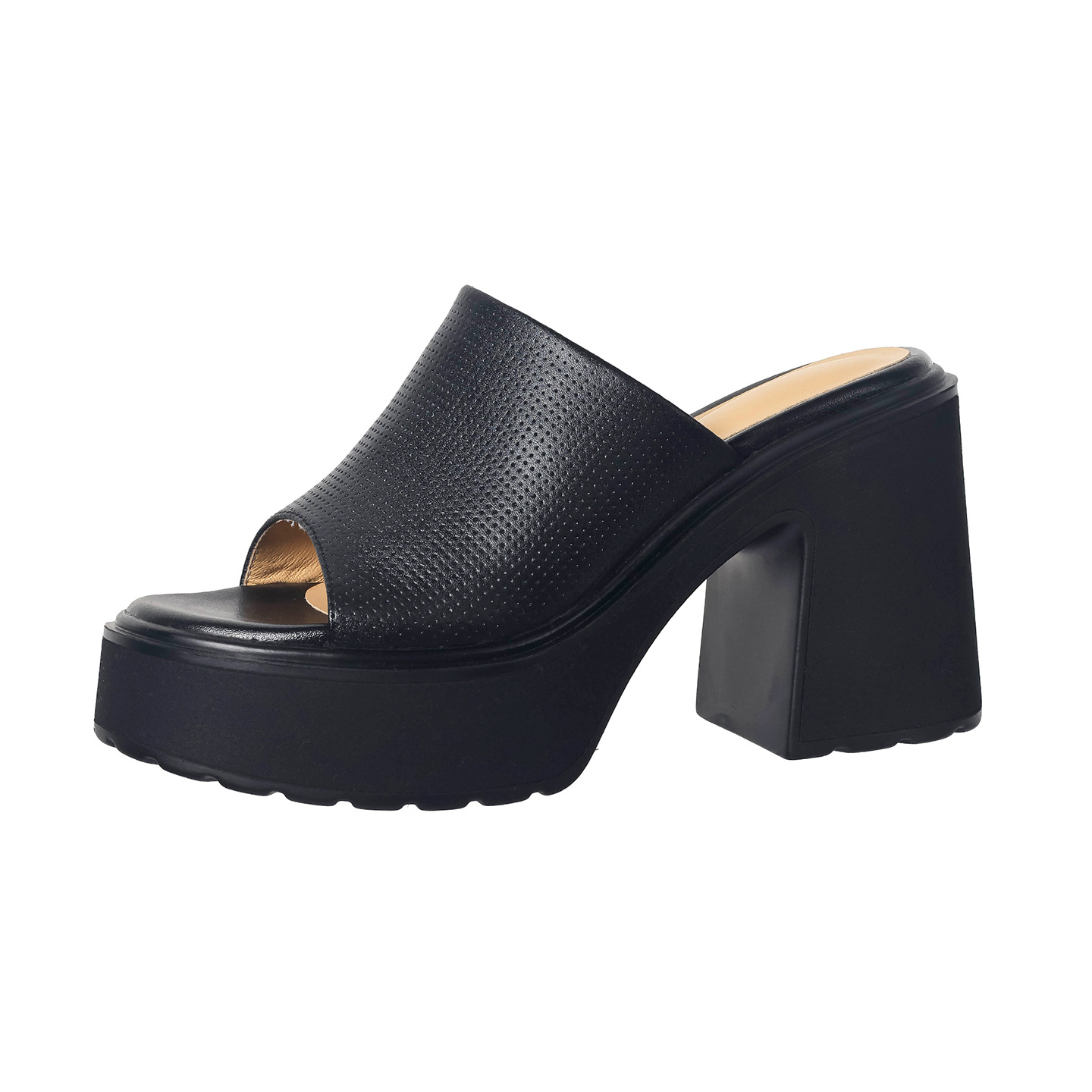 Sandal cao gót nữ hở mũi quai ngang đế xuồng gót vuông 9 cm — màu đen, màu vàng, bạc