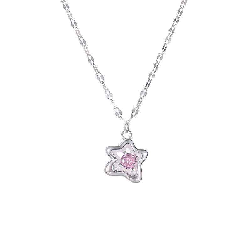 s925 スターリングシルバーピンクダイヤモンドスターネックレス女性ニッチデザイン小さなヒトデペンダントガールフレンドのためのリップチェーントレンディなアクセサリー|undefined