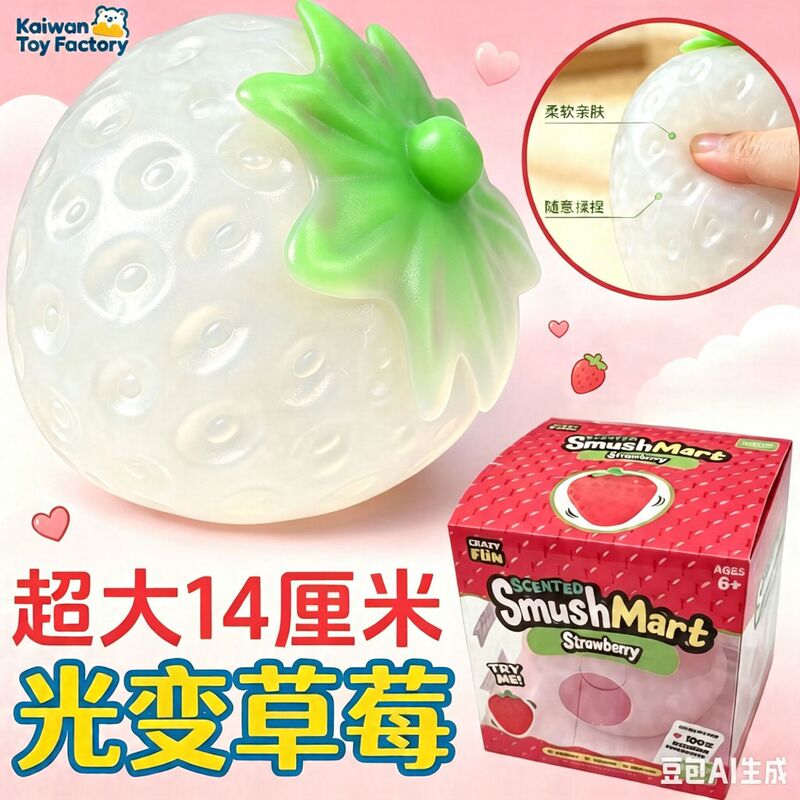 Cross-border wholesale stress-relief light-changing strawberry squeeze toy, super large slow-rebound decompression toy for foreign trade