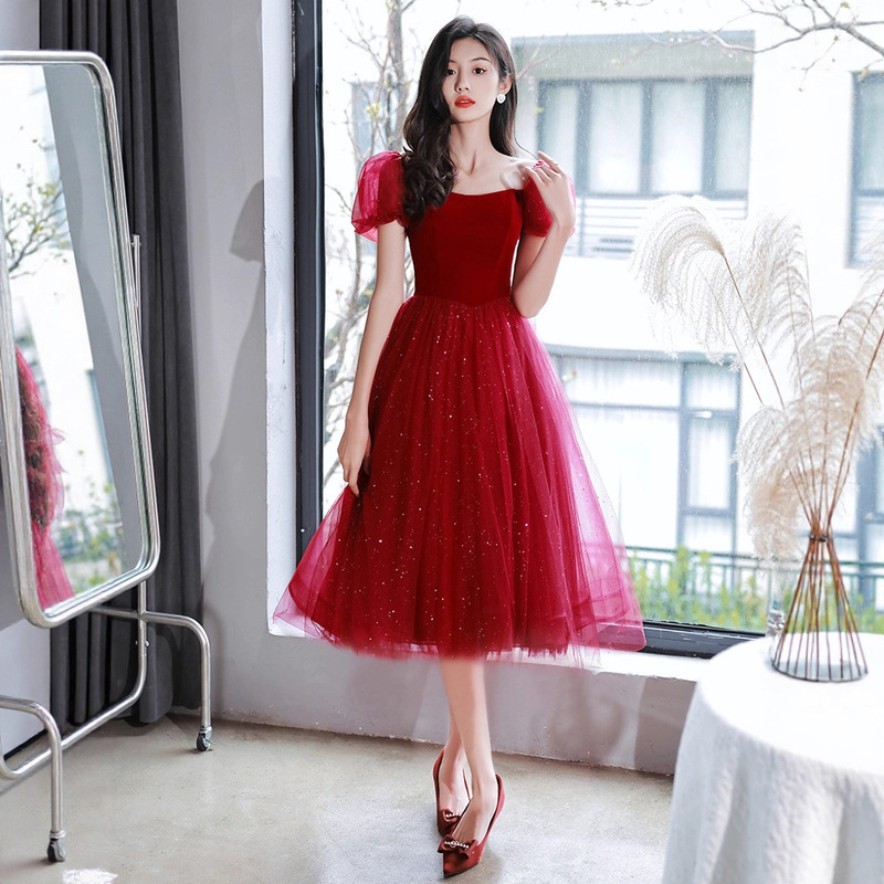 Bride's Toast Dress Autumn and Winter Red High-End 2026 New Style Runaway Princess Wedding Engagement Small Formal Dress Tulle Dress for Women Bride's Toast Dress Autumn and Winter Red High-End 2026 New Style Runaway Princess Wedding Engagement Small Formal Dress Tulle Dress for Women