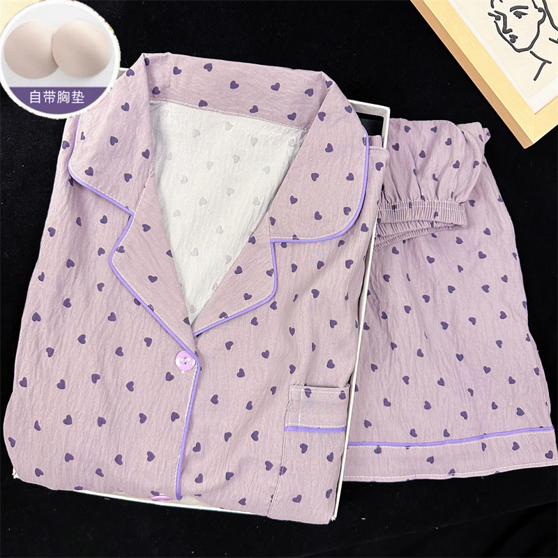 Venta al por mayor transfronteriza con almohadilla para el pecho Nube de algodón nuevo pijama de dibujos animados para mujer lindo pantalones cortos de manga corta rebeca solapa servicio a domicilio