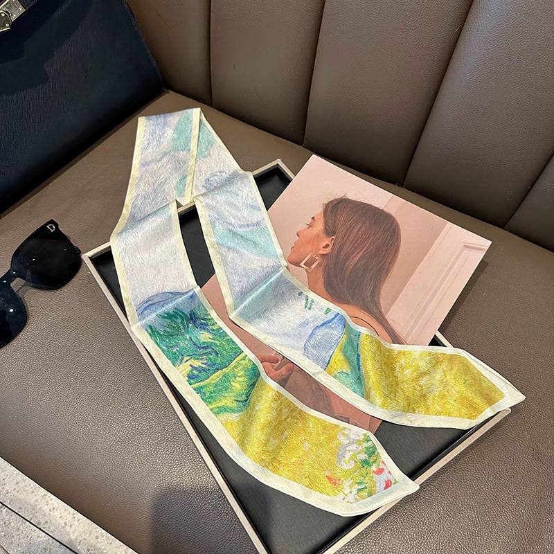 Pequeña correa de cabello para mujeres nuevos estilo coreano inins de moda pinturas al óleo de punta pies pequeños pañuelos largos para atar bolsos cinturón para atar bufandas de cabello