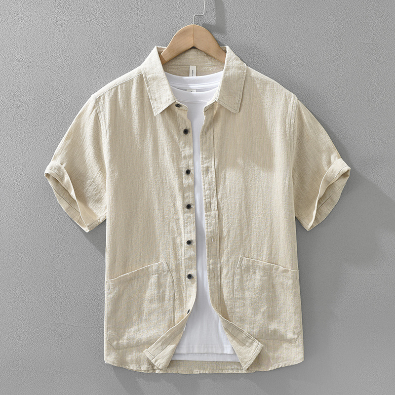 8139 Summer Japanese Style Ramie Short Sleeve Shirt Men's Fashion Easiest for Match Artistic Casual Loose Top Dropshipping