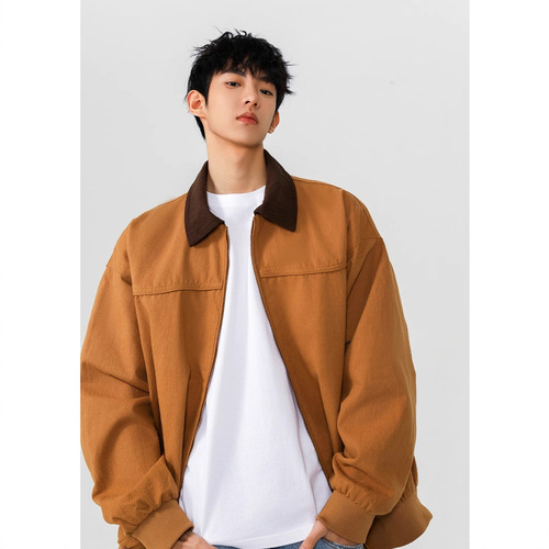 Retro Wine Red Detroit Jacket for Men, American Streetwear Trendy Brand, Cool and Casual, Harrington Collar Outerwear