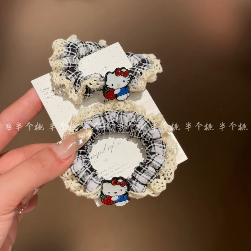 甜美蕾丝花边黑皮猫咪发圈简约少女马尾小肠圈高颜值ins可爱发绳|undefined