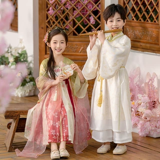 2025新款男女童中国风儿童古风女童表演桃之夭夭襦裙连衣裙表演服