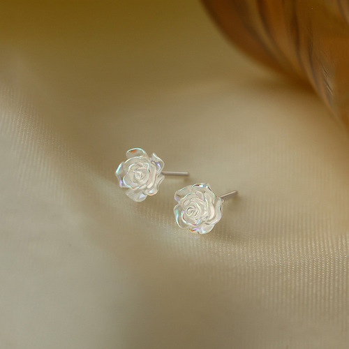 s925 sterling silver colorful rose earrings for women sweet light luxury niche design ins fairy gentle flower earrings