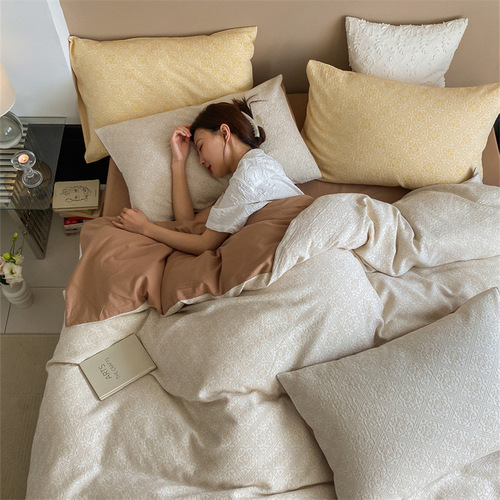 Japanese-style cotton Class A high-end light-washed cotton 60-count jacquard four-piece set double-layer yarn three-layer gauze pure cotton