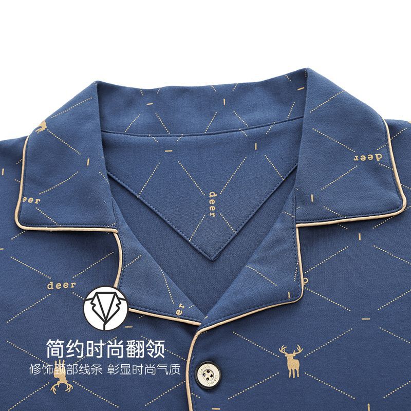 Verano de los hombres 100% pijamas de algodón pantalones delgados de manga corta cardigan conjunto de tres piezas se puede usar fuera de casa desgaste