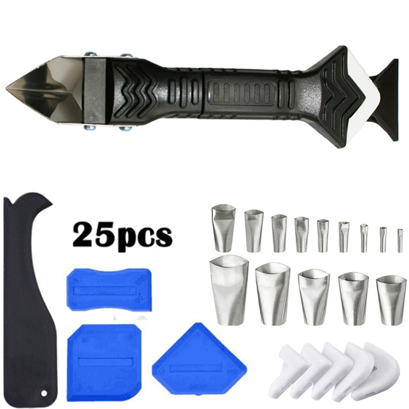 25件套不锈钢嘴3合1金属刮刀阴阳刮板填缝密封瓷砖水槽 美缝工具