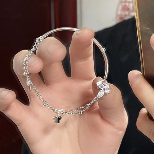 Half Bracelet Butterfly Charm Bracelet with Shattered Sparkle Butterfly Double Chain, Cool Fairy Bracelet, Xiaohongshu Style