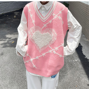Knitwear Vest Men and Women Couple Autumn 2021 New Sweet Love Embroidered V-Neck Outer Wear Fresh Style Top