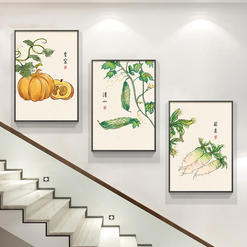 深セン大芬油画村階段階段間装飾画新中国式花鳥ハスの花複式壁画客間|undefined