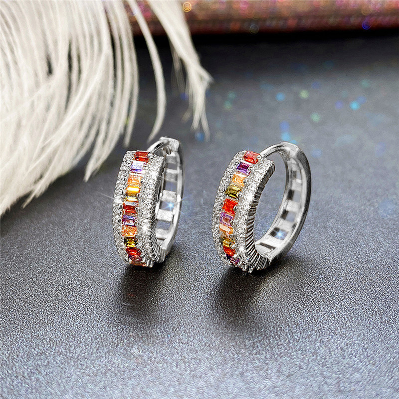 (Cross-border trading), (Wholesale), small multicoloured brass earrings with zircon, European style, simple and elegant design