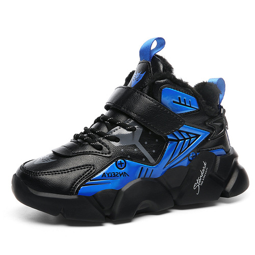 Children's shoes for boys, autumn and winter, medium and large adult, cotton shoes with leather surface, warm winter shoes, double cotton, sports shoes for boys