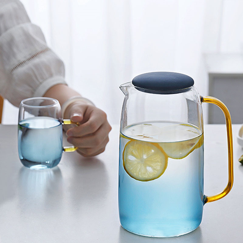 Botella de agua fría vidrio resistente al calor de alta temperatura a prueba de explosiones hogar de gran capacidad juego de té taza de mármol azul botella de agua fría