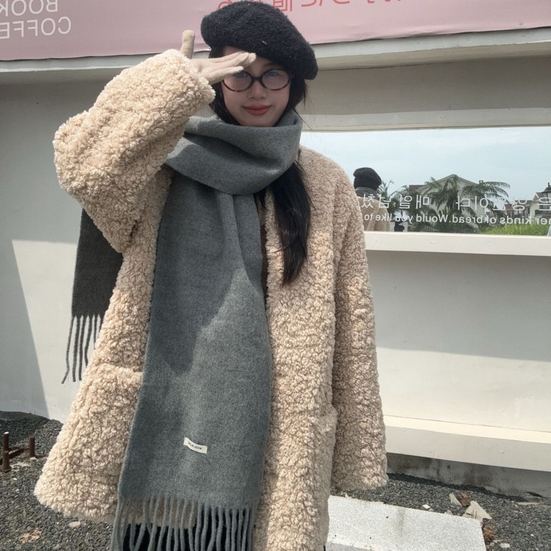 新款秋冬季女款羊毛混纺围巾纯色流苏韩版百搭时尚氛围感保暖围脖|undefined