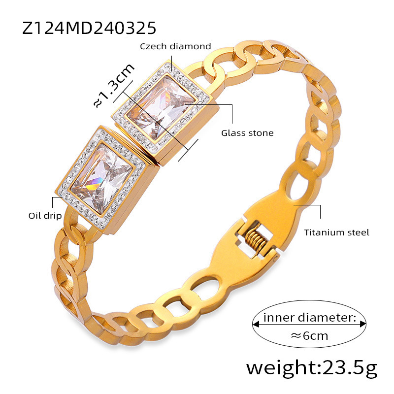 Elegant Solid Color 18K Gold Plated Artificial Diamond Titanium Steel Wholesale Bangle display picture 3