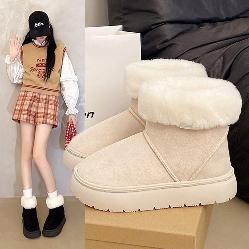 Winter Snow Boots, Mid-Calf Furry Shoes for Women, Indoor Warm High-Top Cotton Slippers for Women, Non-Slip Cotton Shoes for Women for Outdoor Wear