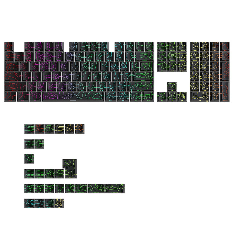 Cross-border spot wholesale black contour line 4.0 keycap original height 130 key two-color small set of cracks luminescent