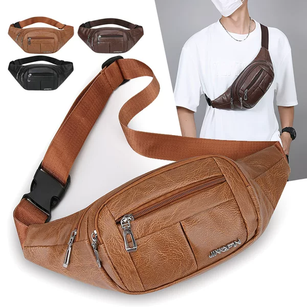 Pu Leather Men's Chest Bag, Simple, Casual and Durable Business Cashier Bag, Portable Commuter Shoulder Crossbody Bag, Sports Waist Bag