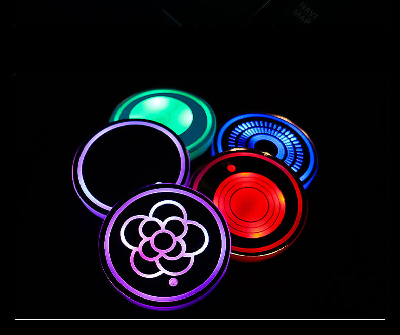 Car Led Luminous Water Coaster, Colorful Water Coaster, Car Atmosphere Light, Solar USB Charging, Anti-Slip Coaster