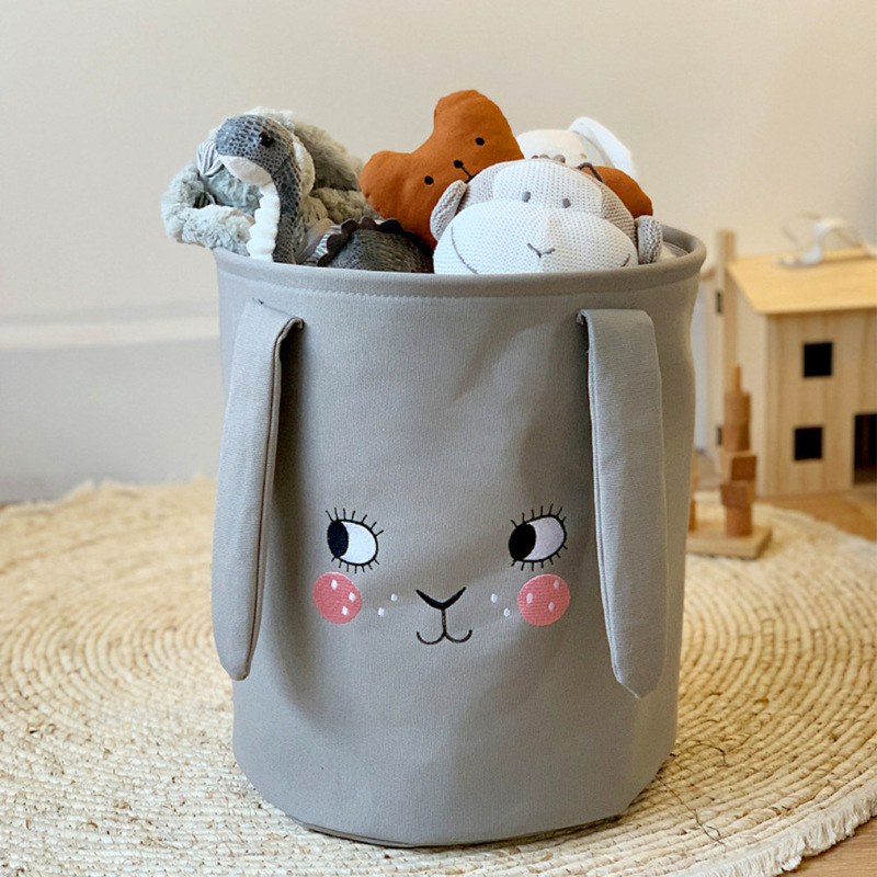 厚みのあるキャンバス子供のおもちゃ収納バケツ漫画刺繍雑貨収納バスケット衣類収納バスケット折りたたみ汚れた衣類バスケット|undefined
